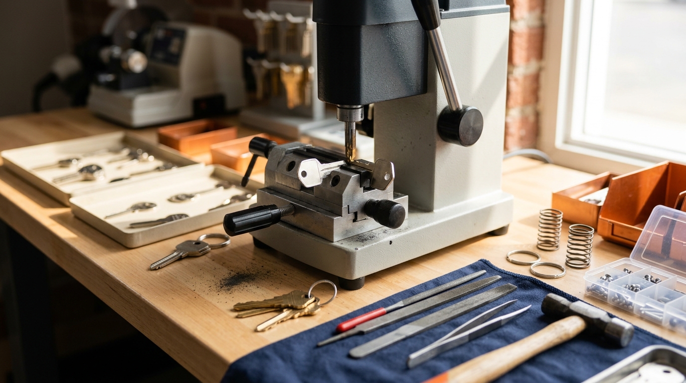 Key cutting machine and locksmith bench tools for Locksmith San Diego