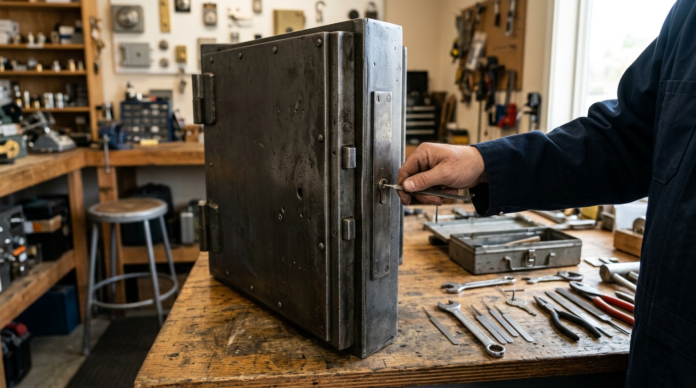 Locksmith shop bench, safe lock tools, and service equipment for Locksmith San Diego